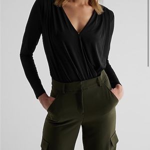 NWT Express Black Faux Wrap Thong Bodysuit, Size Large